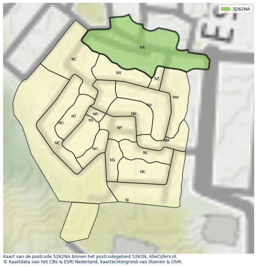 Afbeelding van het postcodegebied 5262 NA op de kaart.