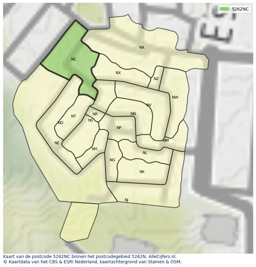 Afbeelding van het postcodegebied 5262 NC op de kaart.