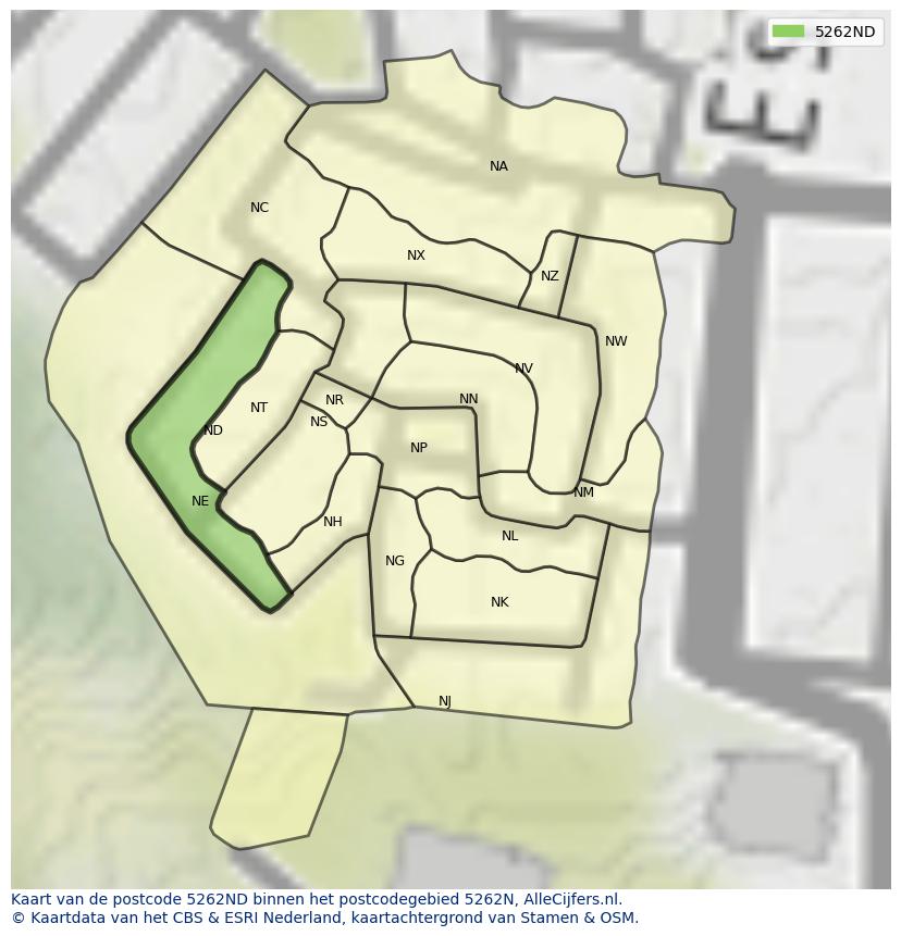 Afbeelding van het postcodegebied 5262 ND op de kaart.