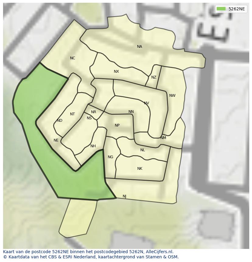 Afbeelding van het postcodegebied 5262 NE op de kaart.