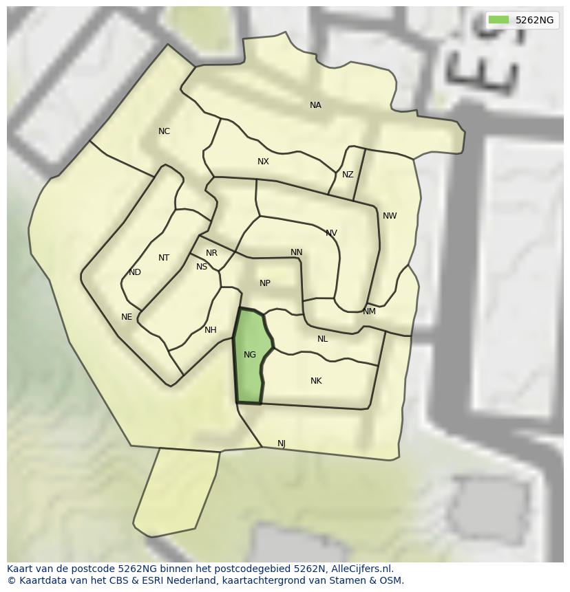 Afbeelding van het postcodegebied 5262 NG op de kaart.