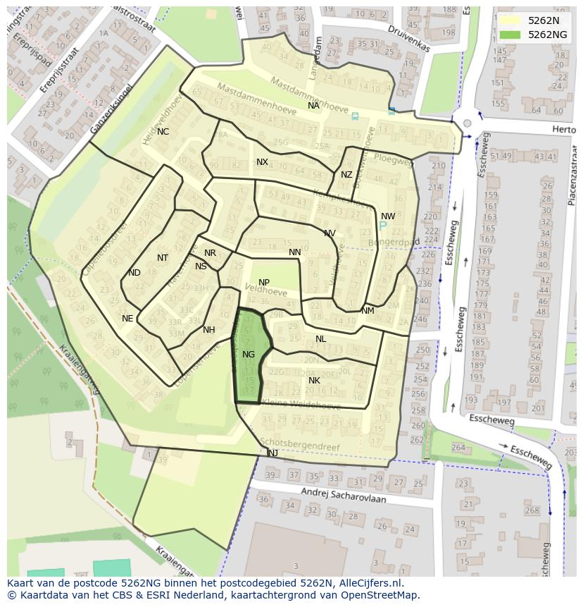 Afbeelding van het postcodegebied 5262 NG op de kaart.
