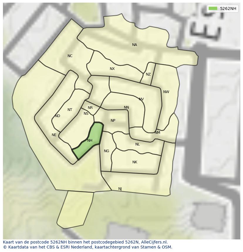 Afbeelding van het postcodegebied 5262 NH op de kaart.