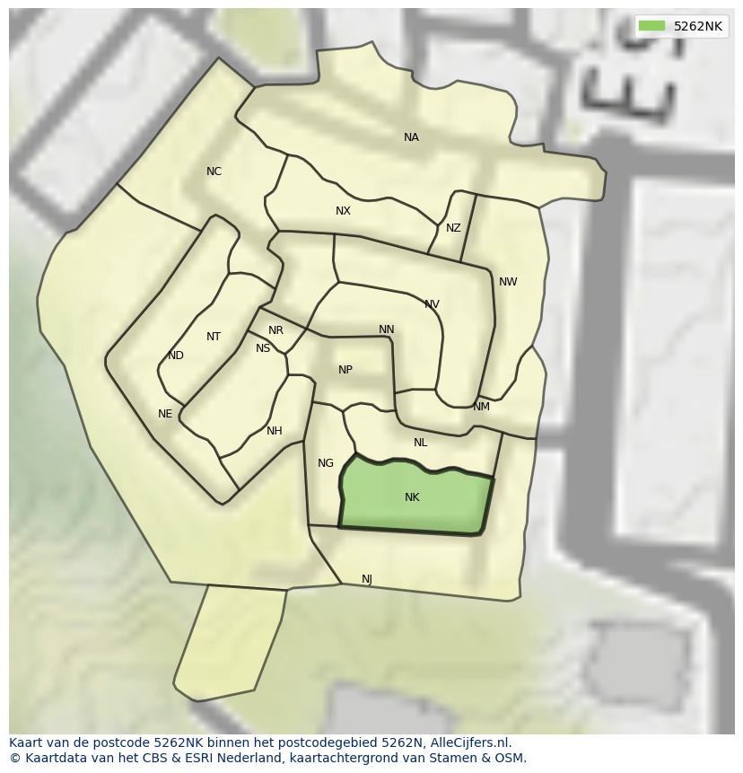 Afbeelding van het postcodegebied 5262 NK op de kaart.