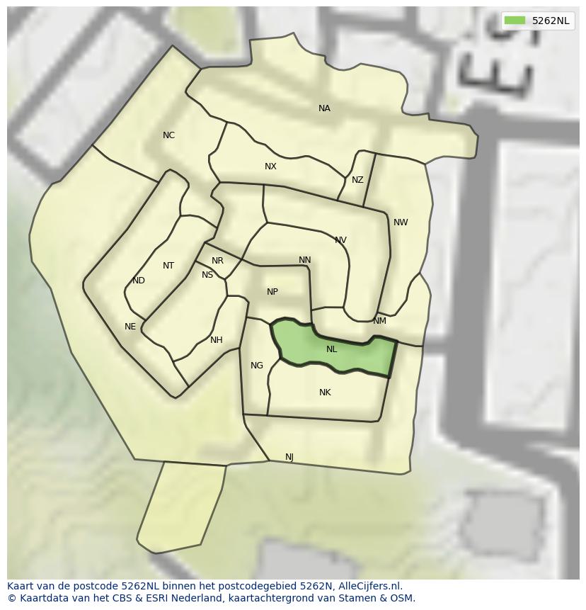 Afbeelding van het postcodegebied 5262 NL op de kaart.