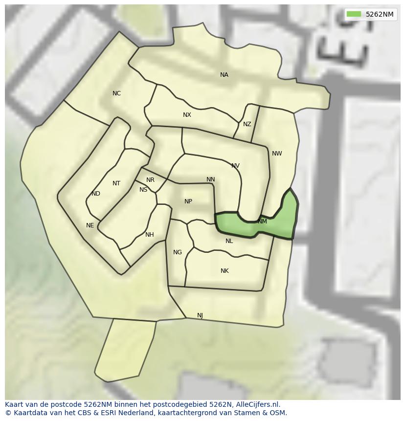 Afbeelding van het postcodegebied 5262 NM op de kaart.
