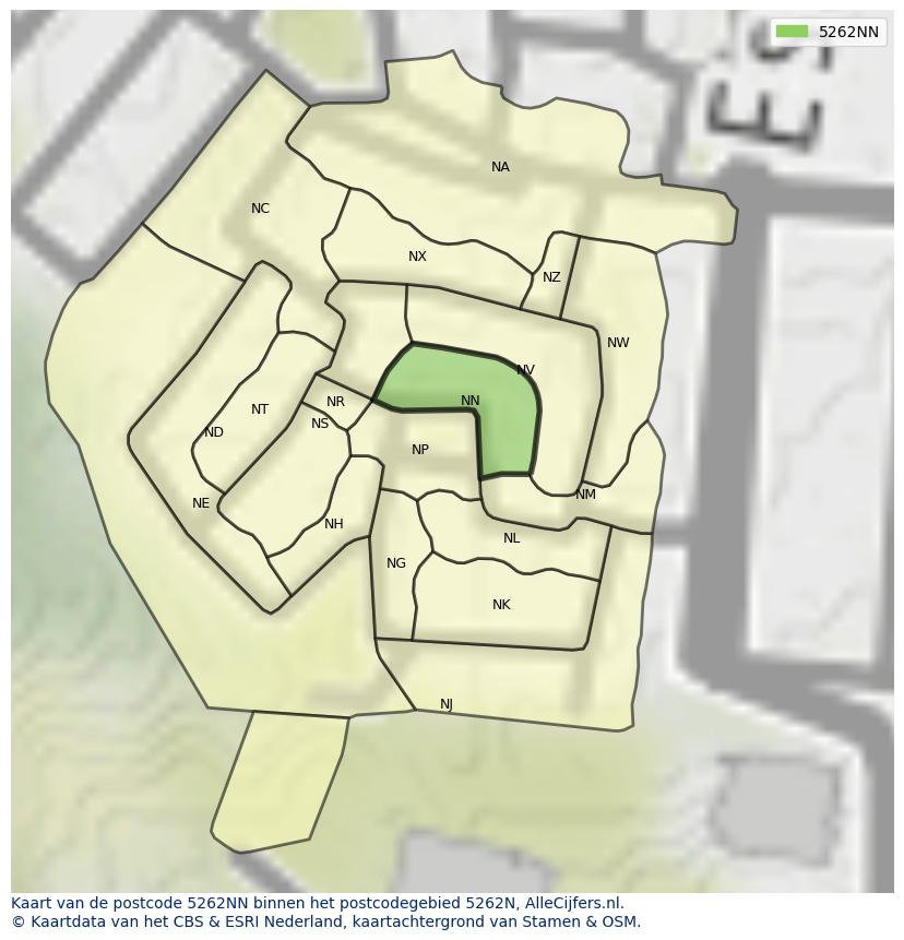Afbeelding van het postcodegebied 5262 NN op de kaart.