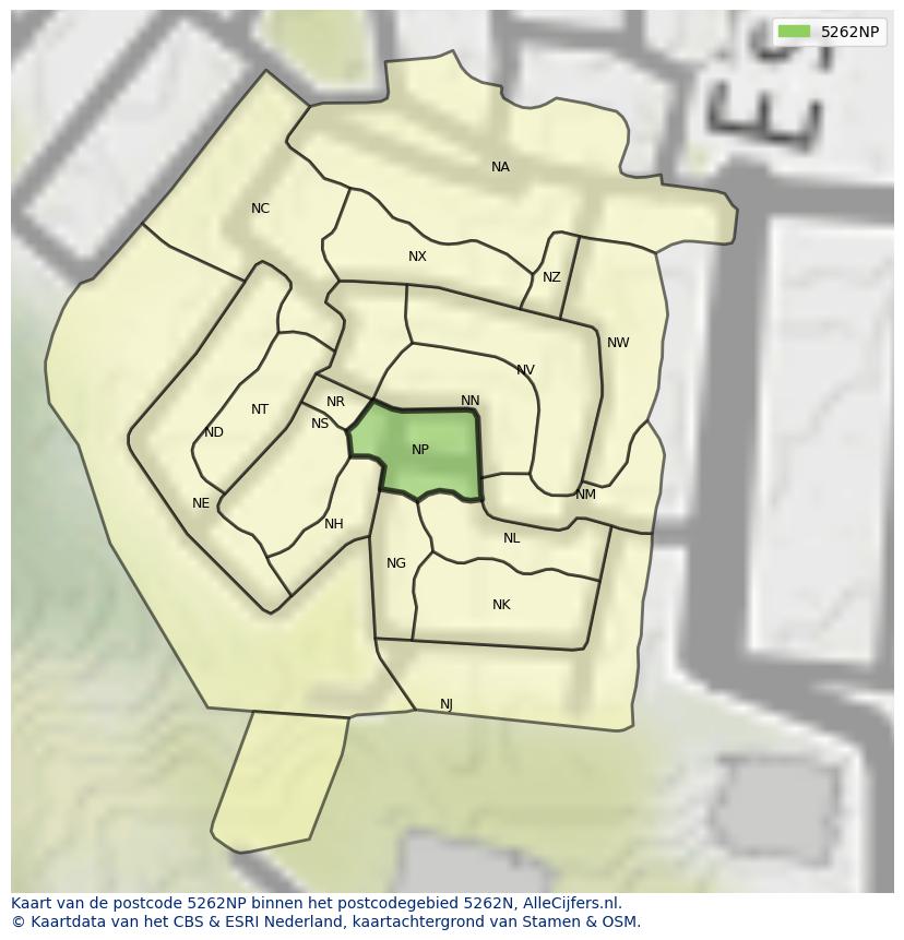 Afbeelding van het postcodegebied 5262 NP op de kaart.