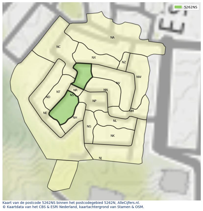 Afbeelding van het postcodegebied 5262 NS op de kaart.