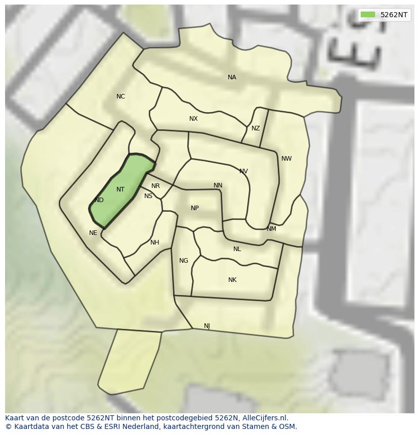 Afbeelding van het postcodegebied 5262 NT op de kaart.