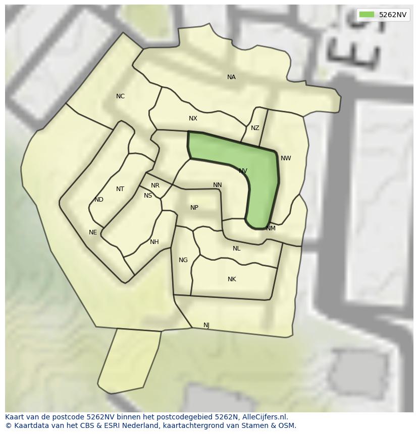 Afbeelding van het postcodegebied 5262 NV op de kaart.