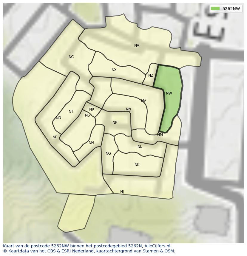 Afbeelding van het postcodegebied 5262 NW op de kaart.