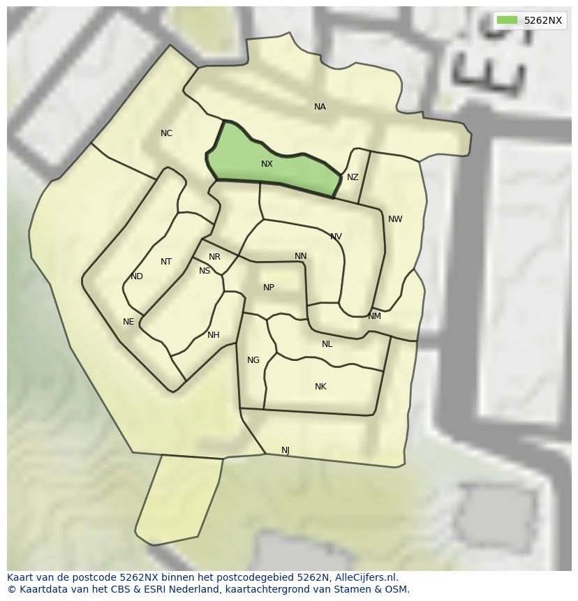 Afbeelding van het postcodegebied 5262 NX op de kaart.