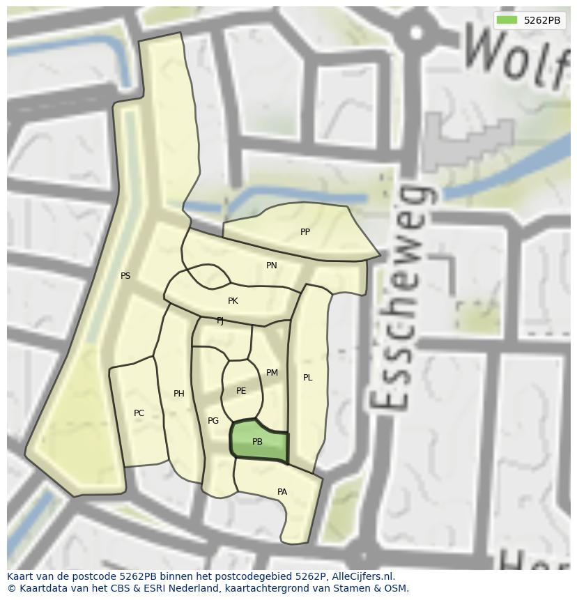 Afbeelding van het postcodegebied 5262 PB op de kaart.