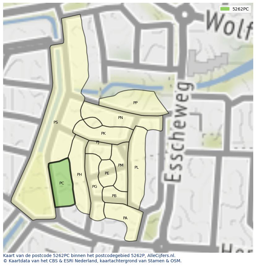 Afbeelding van het postcodegebied 5262 PC op de kaart.