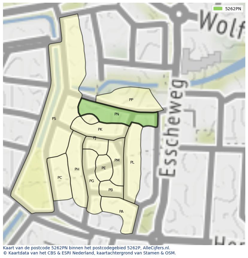 Afbeelding van het postcodegebied 5262 PN op de kaart.