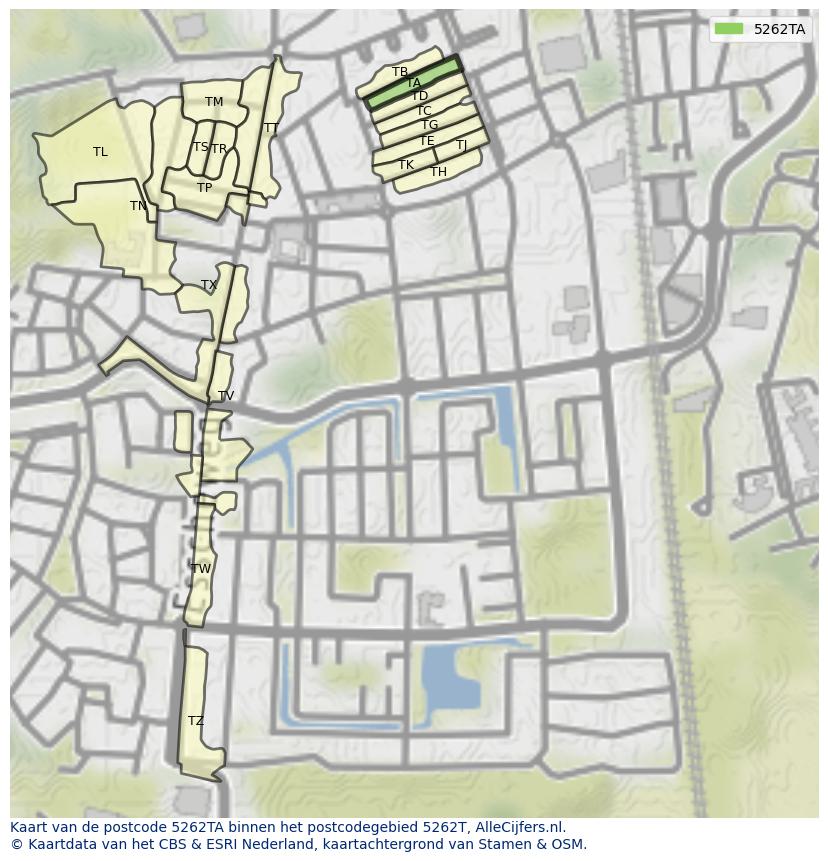 Afbeelding van het postcodegebied 5262 TA op de kaart.