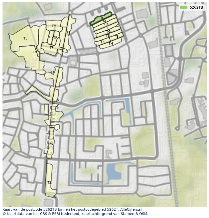 Afbeelding van het postcodegebied 5262 TB op de kaart.