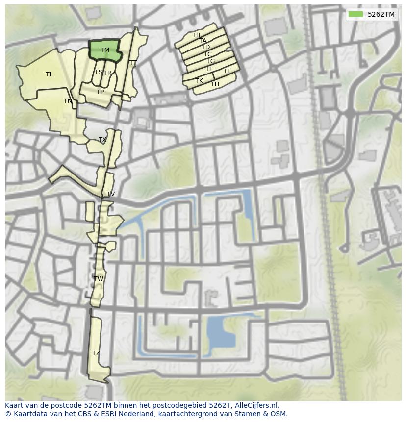 Afbeelding van het postcodegebied 5262 TM op de kaart.