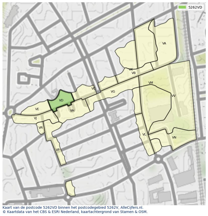 Afbeelding van het postcodegebied 5262 VD op de kaart.