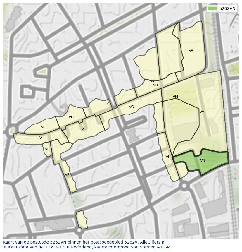 Afbeelding van het postcodegebied 5262 VN op de kaart.