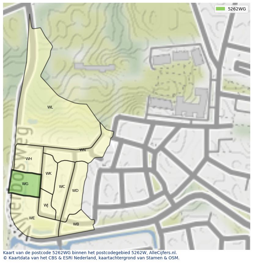 Afbeelding van het postcodegebied 5262 WG op de kaart.