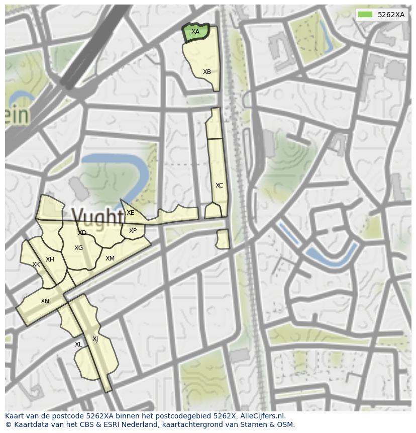 Afbeelding van het postcodegebied 5262 XA op de kaart.