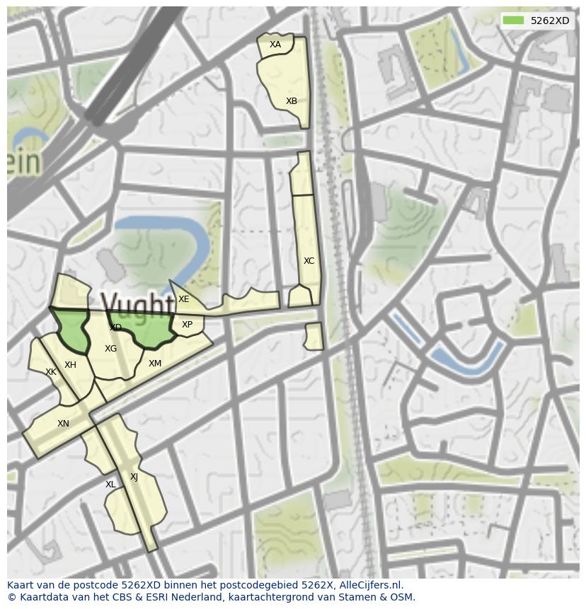 Afbeelding van het postcodegebied 5262 XD op de kaart.