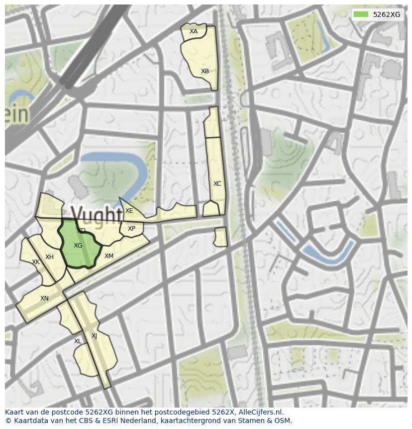 Afbeelding van het postcodegebied 5262 XG op de kaart.