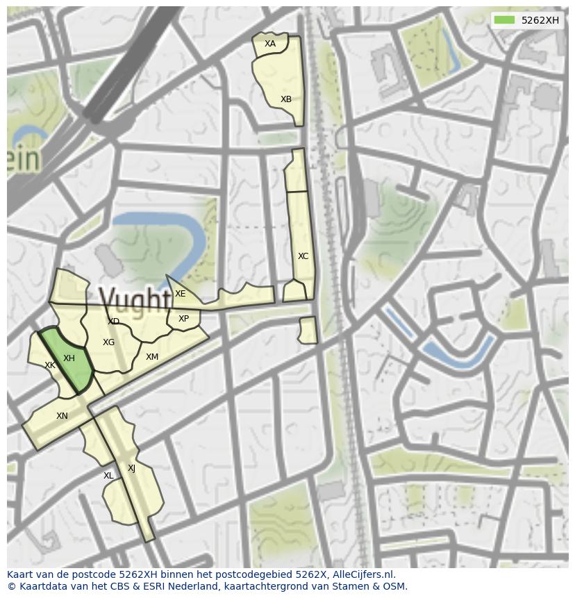 Afbeelding van het postcodegebied 5262 XH op de kaart.