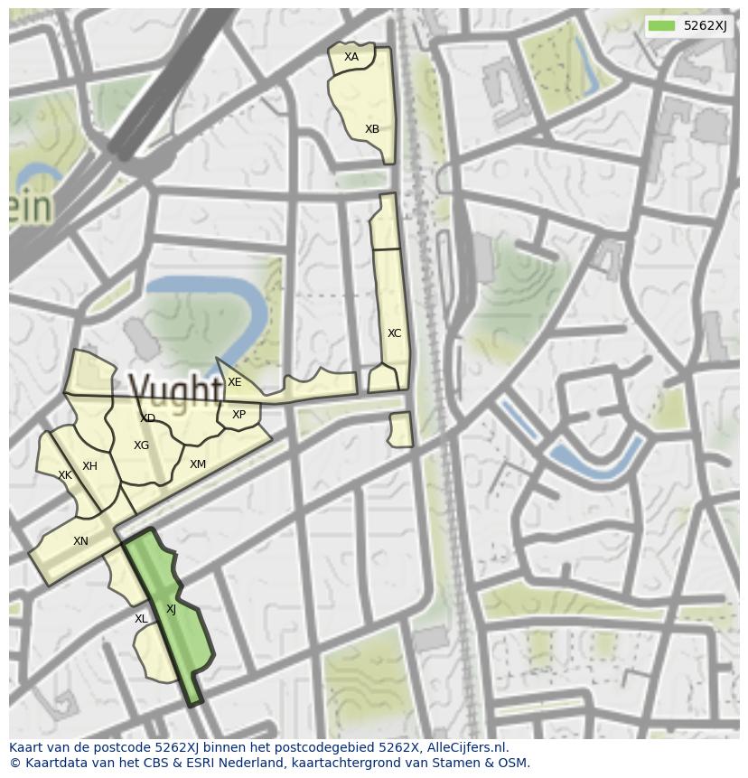 Afbeelding van het postcodegebied 5262 XJ op de kaart.