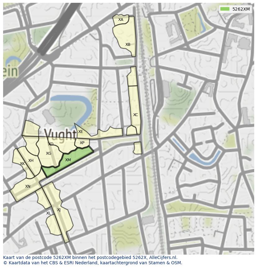 Afbeelding van het postcodegebied 5262 XM op de kaart.