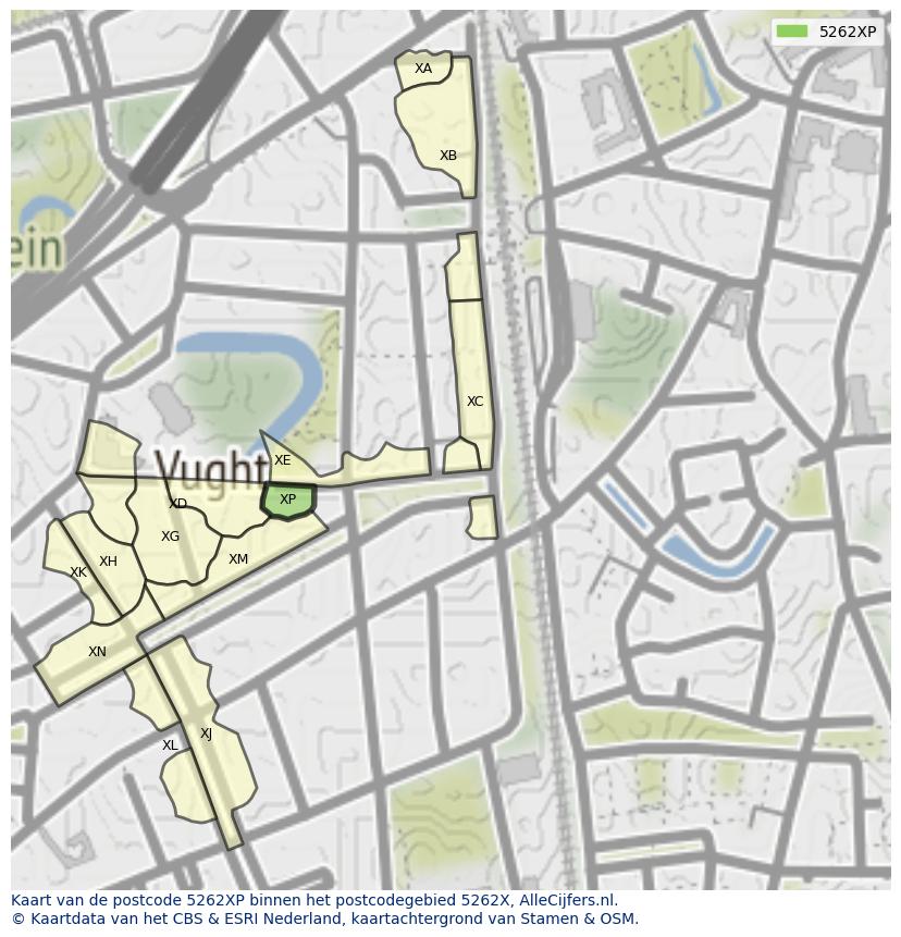 Afbeelding van het postcodegebied 5262 XP op de kaart.
