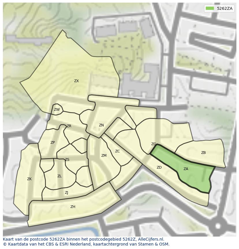 Afbeelding van het postcodegebied 5262 ZA op de kaart.