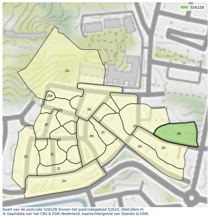 Afbeelding van het postcodegebied 5262 ZB op de kaart.