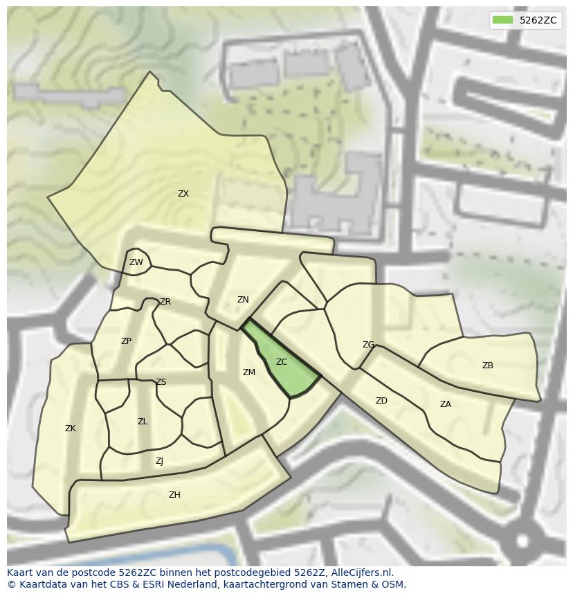Afbeelding van het postcodegebied 5262 ZC op de kaart.