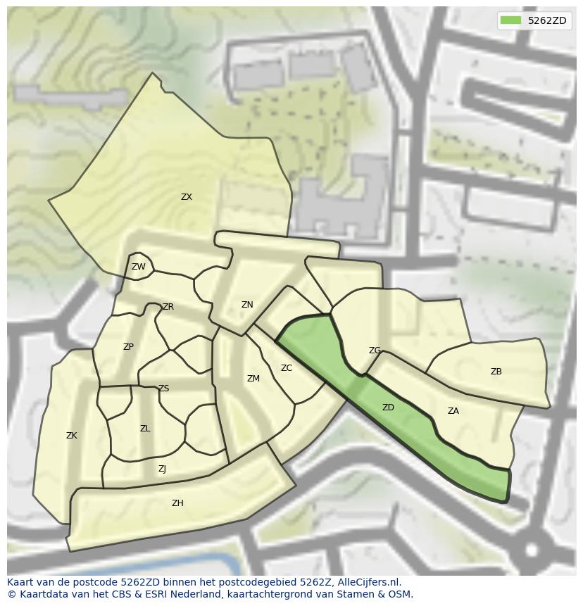 Afbeelding van het postcodegebied 5262 ZD op de kaart.
