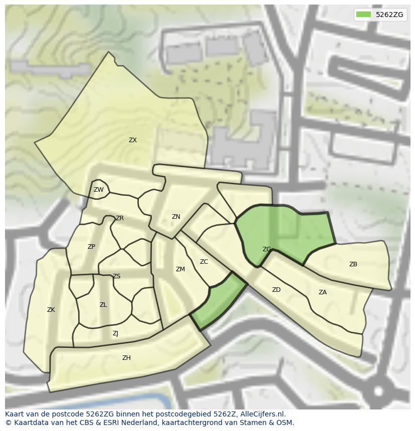 Afbeelding van het postcodegebied 5262 ZG op de kaart.