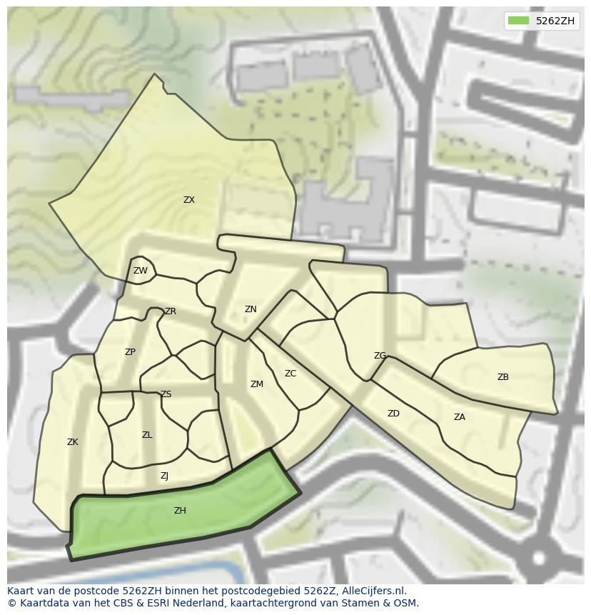 Afbeelding van het postcodegebied 5262 ZH op de kaart.