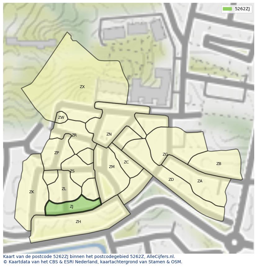Afbeelding van het postcodegebied 5262 ZJ op de kaart.