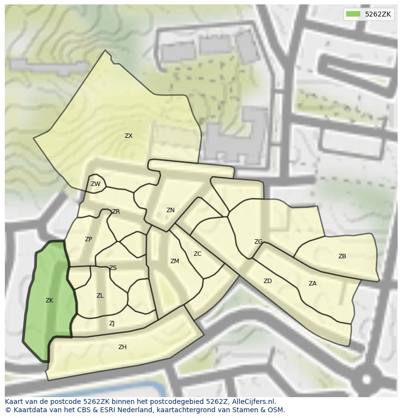 Afbeelding van het postcodegebied 5262 ZK op de kaart.