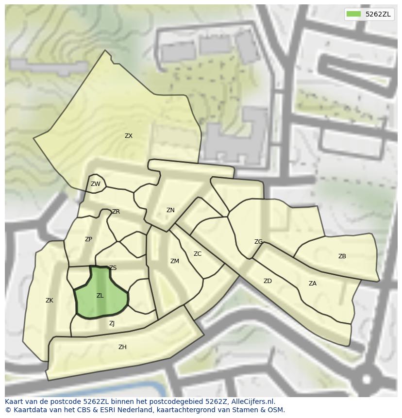 Afbeelding van het postcodegebied 5262 ZL op de kaart.