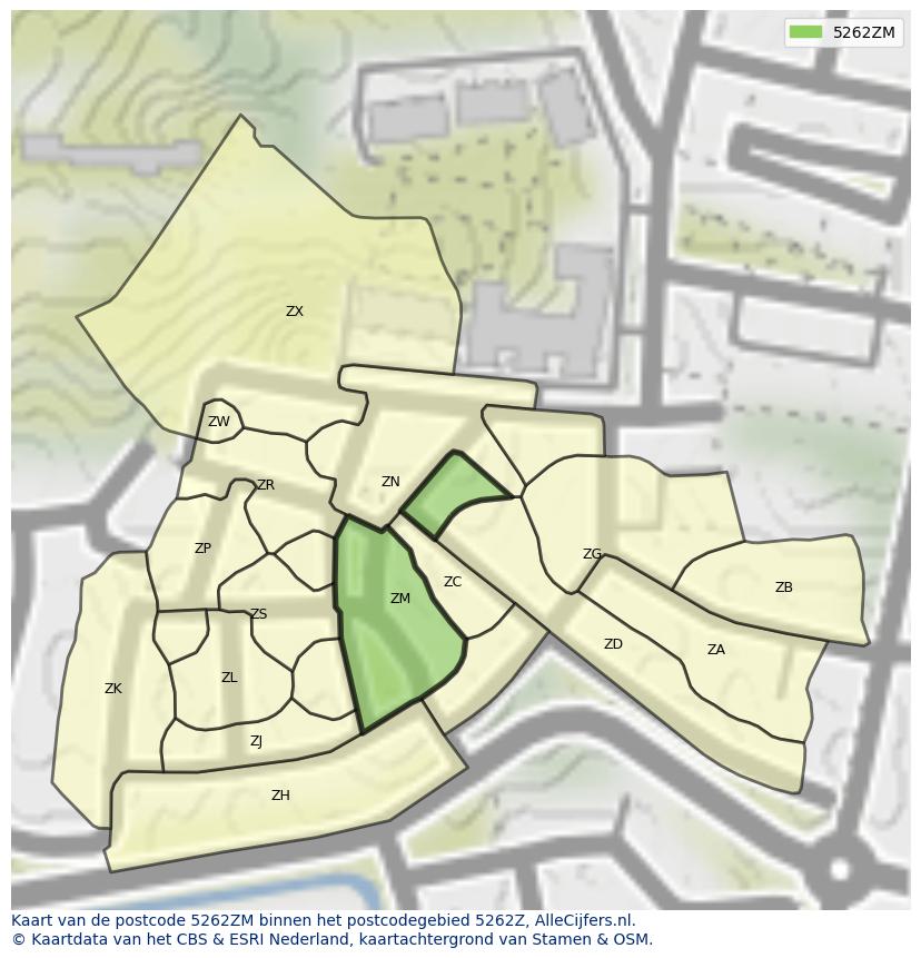 Afbeelding van het postcodegebied 5262 ZM op de kaart.