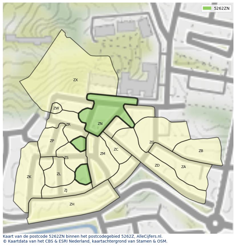 Afbeelding van het postcodegebied 5262 ZN op de kaart.