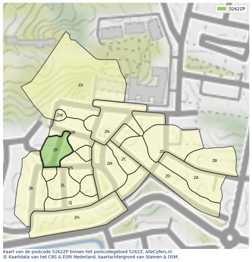 Afbeelding van het postcodegebied 5262 ZP op de kaart.