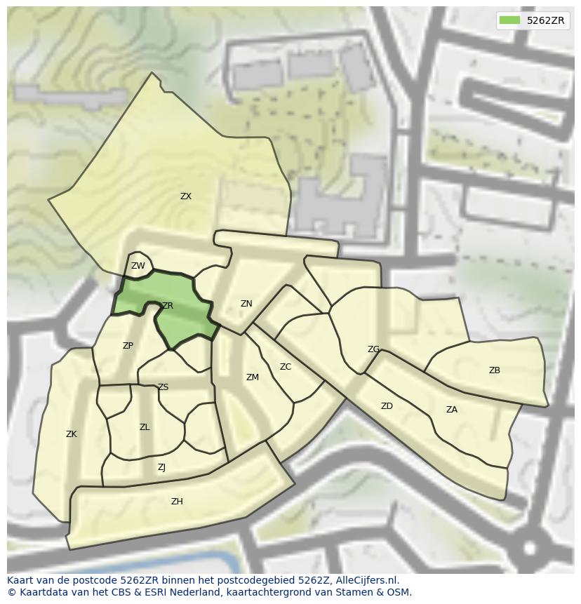 Afbeelding van het postcodegebied 5262 ZR op de kaart.