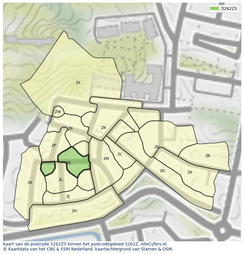 Afbeelding van het postcodegebied 5262 ZS op de kaart.