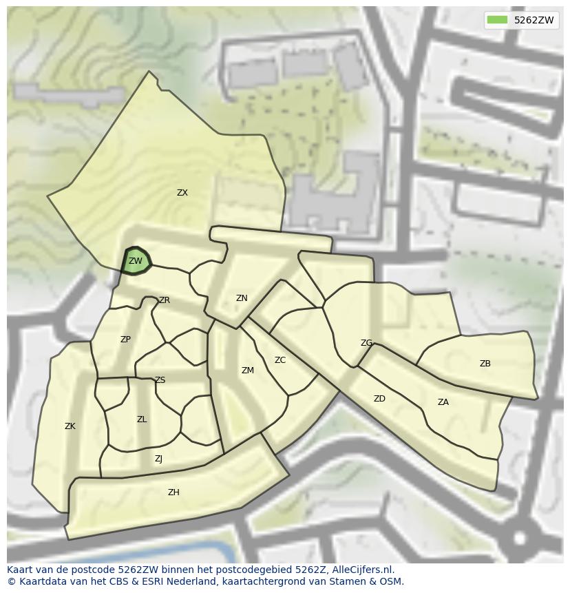 Afbeelding van het postcodegebied 5262 ZW op de kaart.