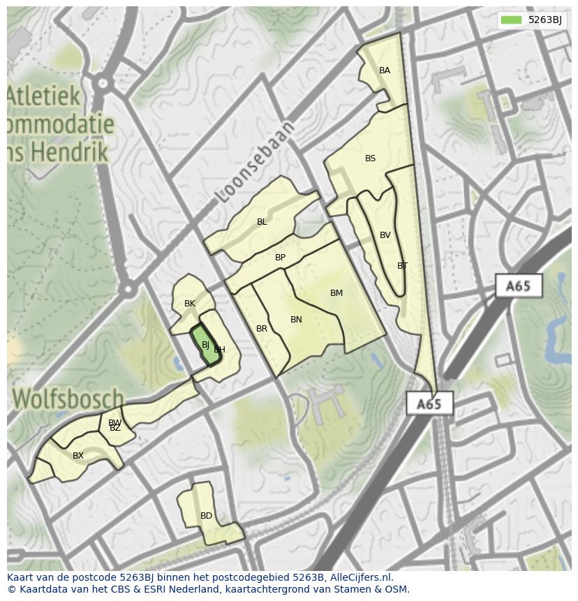 Afbeelding van het postcodegebied 5263 BJ op de kaart.