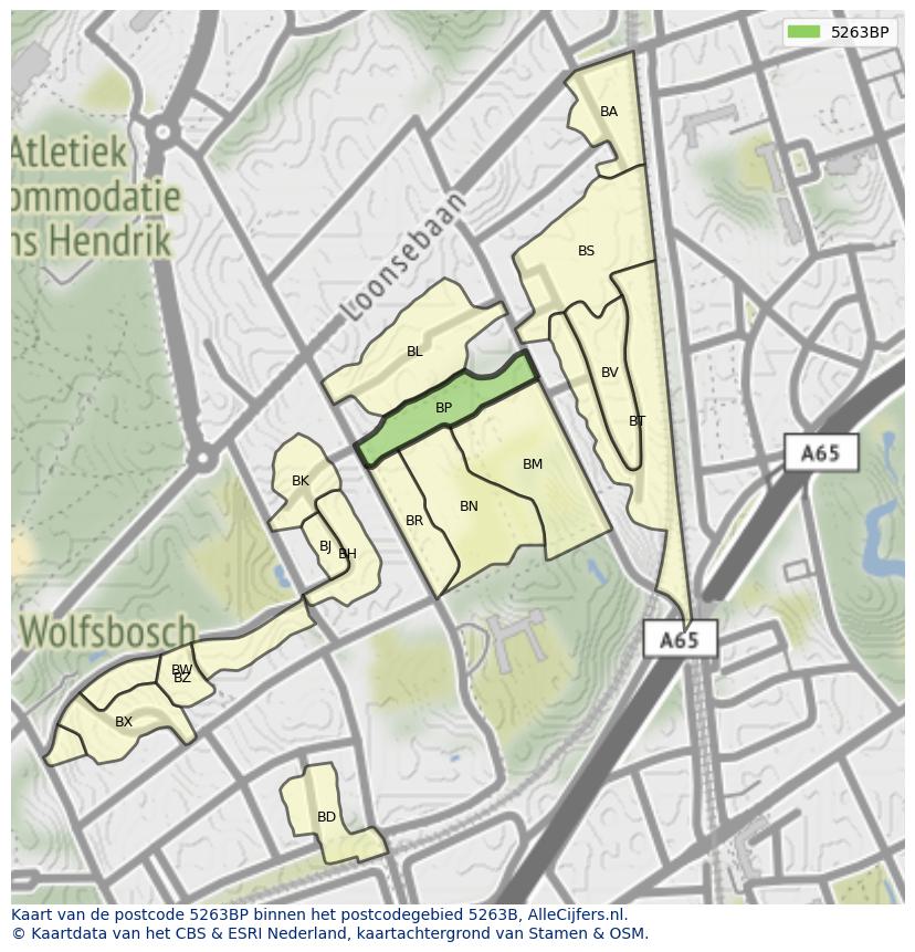 Afbeelding van het postcodegebied 5263 BP op de kaart.